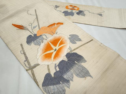 平和屋着物＊夏物　アンティーク　大正ロマン　九寸名古屋帯　総刺繍　手刺繍　朝顔　金銀糸　正絹　逸品　CABJ4613fb