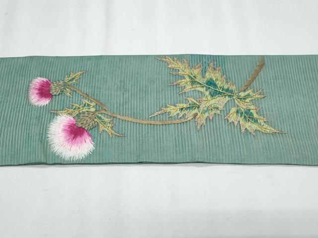 平和屋着物＊夏物　アンティーク　大正ロマン　九寸名古屋帯　総刺繍　手刺繍　枝花文　金糸　正絹　逸品　CABJ4614fb