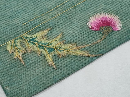 平和屋着物＊夏物　アンティーク　大正ロマン　九寸名古屋帯　総刺繍　手刺繍　枝花文　金糸　正絹　逸品　CABJ4614fb