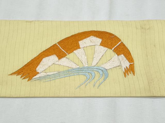 平和屋着物＊夏物　アンティーク　大正ロマン　九寸名古屋帯　総刺繍　手刺繍　立波籬花文　金糸　正絹　逸品　CABJ4615fb