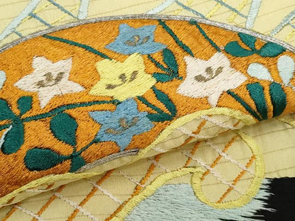 平和屋着物＊夏物　アンティーク　大正ロマン　九寸名古屋帯　総刺繍　手刺繍　立波籬花文　金糸　正絹　逸品　CABJ4615fb