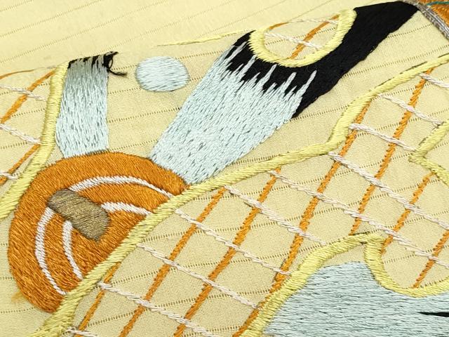 平和屋着物＊夏物　アンティーク　大正ロマン　九寸名古屋帯　総刺繍　手刺繍　立波籬花文　金糸　正絹　逸品　CABJ4615fb