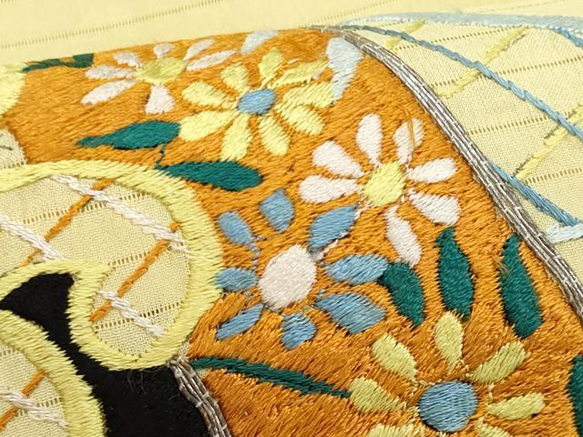 平和屋着物＊夏物　アンティーク　大正ロマン　九寸名古屋帯　総刺繍　手刺繍　立波籬花文　金糸　正絹　逸品　CABJ4615fb