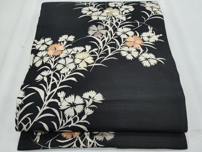 平和屋着物＊夏物　アンティーク　大正ロマン　塩瀬　九寸名古屋帯　刺繍　枝花文　黒地　正絹　逸品　CABJ4618fb