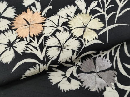 平和屋着物＊夏物　アンティーク　大正ロマン　塩瀬　九寸名古屋帯　刺繍　枝花文　黒地　正絹　逸品　CABJ4618fb