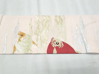 平和屋着物＊夏物　アンティーク　大正ロマン　九寸名古屋帯　刺繍　魚　金銀糸　正絹　逸品　CABJ4619fb