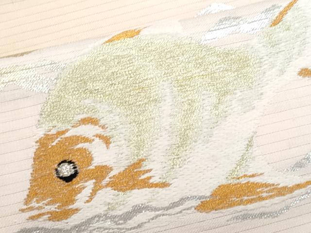 平和屋着物＊夏物　アンティーク　大正ロマン　九寸名古屋帯　刺繍　魚　金銀糸　正絹　逸品　CABJ4619fb