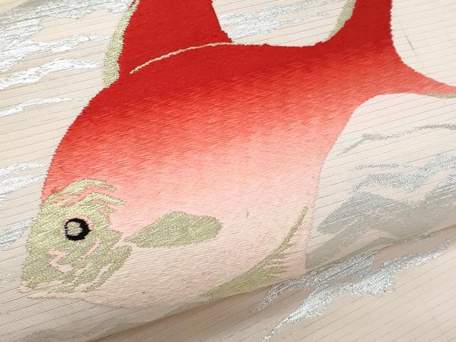 平和屋着物＊夏物　アンティーク　大正ロマン　九寸名古屋帯　刺繍　魚　金銀糸　正絹　逸品　CABJ4619fb