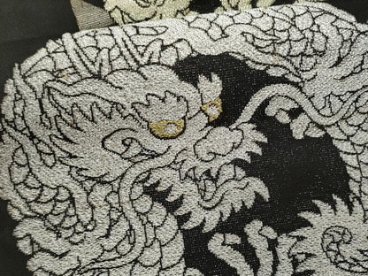 平和屋着物＊夏物　九寸名古屋帯　竜　黒地　金銀糸　正絹　逸品　CABJ4620fb