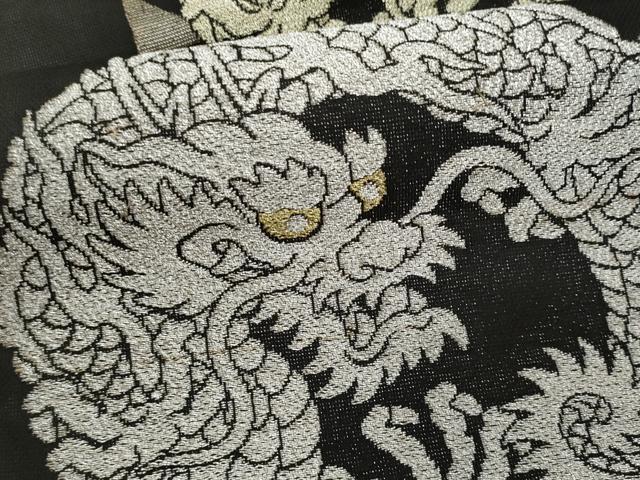 平和屋着物＊夏物　九寸名古屋帯　竜　黒地　金銀糸　正絹　逸品　CABJ4620fb