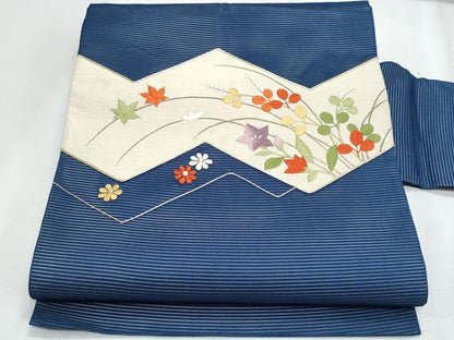 平和屋着物＊夏物　九寸名古屋帯　駒刺繍　枝花文　金糸　正絹　逸品　CABJ4630fb