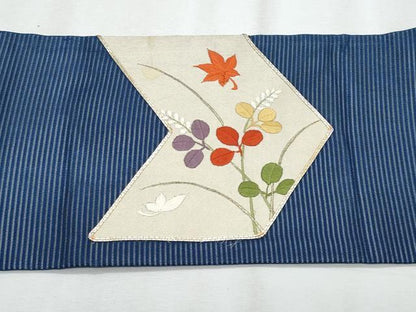平和屋着物＊夏物　九寸名古屋帯　駒刺繍　枝花文　金糸　正絹　逸品　CABJ4630fb