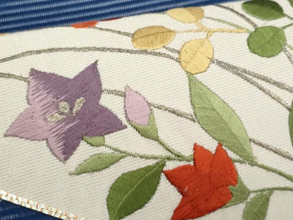 平和屋着物＊夏物　九寸名古屋帯　駒刺繍　枝花文　金糸　正絹　逸品　CABJ4630fb