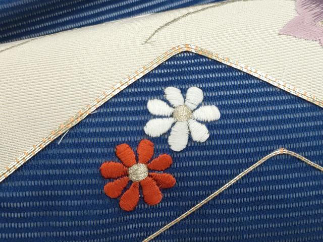 平和屋着物＊夏物　九寸名古屋帯　駒刺繍　枝花文　金糸　正絹　逸品　CABJ4630fb