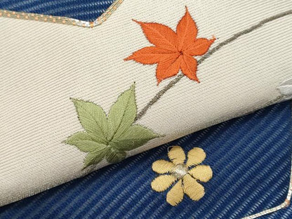 平和屋着物＊夏物　九寸名古屋帯　駒刺繍　枝花文　金糸　正絹　逸品　CABJ4630fb