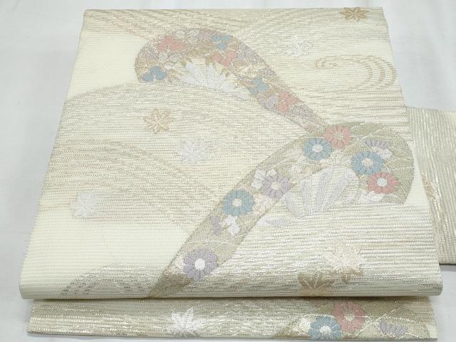 平和屋着物＊夏物　九寸名古屋帯　立波片輪車花文　金銀糸　正絹　逸品　CABJ4631fb