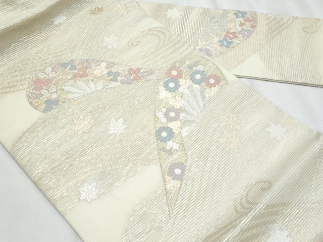 平和屋着物＊夏物　九寸名古屋帯　立波片輪車花文　金銀糸　正絹　逸品　CABJ4631fb