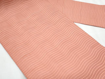 平和屋着物＊夏物　八寸名古屋帯　絽綴れ　よろけ縞　深支子色　正絹　逸品　CABJ4633fb