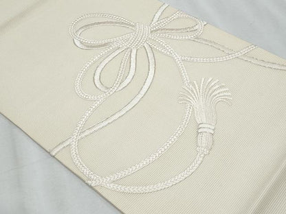 平和屋着物＊夏物　九寸開き名古屋帯　総刺繍　駒刺繍　結び紐文　正絹　逸品　CABJ4642fb