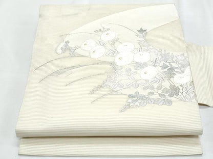 平和屋着物＊夏物　九寸名古屋帯　枝花文　金銀糸　正絹　逸品　CABJ4645fb
