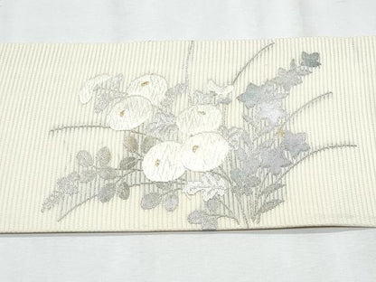 平和屋着物＊夏物　九寸名古屋帯　枝花文　金銀糸　正絹　逸品　CABJ4645fb
