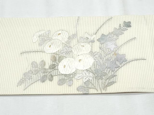 平和屋着物＊夏物　九寸名古屋帯　枝花文　金銀糸　正絹　逸品　CABJ4645fb
