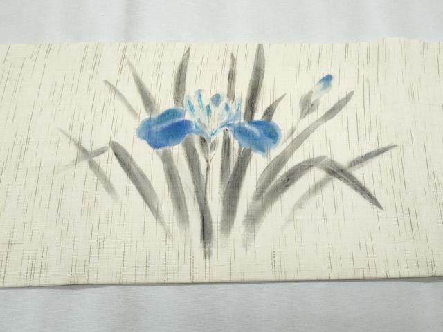 平和屋着物＊夏物　九寸名古屋帯　手描き　駒刺繍　牡若　麻　逸品　CABJ4660fb