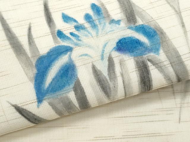 平和屋着物＊夏物　九寸名古屋帯　手描き　駒刺繍　牡若　麻　逸品　CABJ4660fb