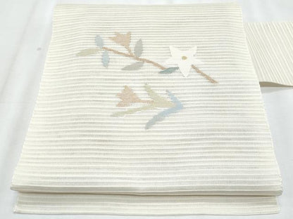 平和屋着物＊夏物　八寸名古屋帯　絽綴れ　枝花文　金糸　正絹　逸品　CABJ4669fb