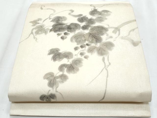 平和屋着物＊夏物　九寸開き名古屋帯　手描き　葡萄蔦の葉文　正絹　逸品　CABJ4671fb