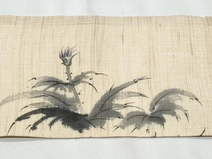 平和屋着物＊夏物　九寸名古屋帯　作家物　手描き　枝花文　麻　逸品　CABJ4689fb