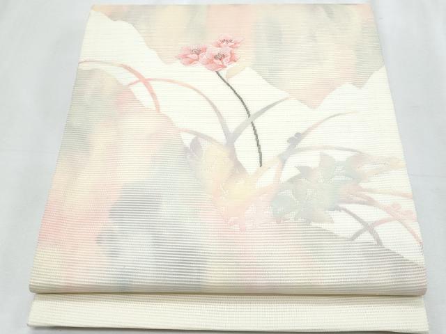 平和屋着物＊夏物　九寸開き名古屋帯　枝花文　金糸　正絹　逸品　CABJ4694fb