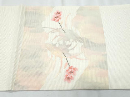 平和屋着物＊夏物　九寸開き名古屋帯　枝花文　金糸　正絹　逸品　CABJ4694fb