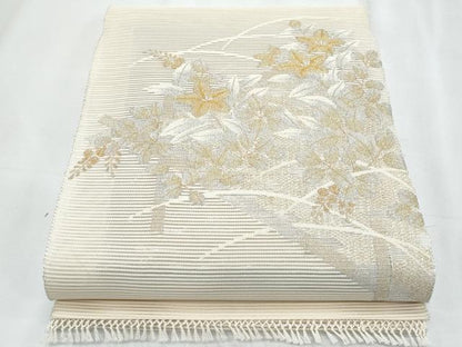 平和屋着物＊夏物　八寸名古屋帯　絽綴れ　枝花文　金銀糸　正絹　逸品　CABJ4697fb