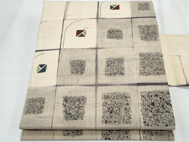 平和屋着物●九寸名古屋帯　生紬　市松吉祥文　正絹　逸品　CABJ4698fb