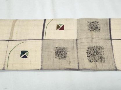 平和屋着物●九寸名古屋帯　生紬　市松吉祥文　正絹　逸品　CABJ4698fb