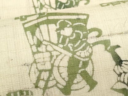 平和屋着物＊夏物　全通柄　九寸名古屋帯　型染め　生紬　人物文　正絹　逸品　CABJ4699fb