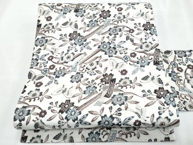 平和屋着物＊夏物　全通　九寸名古屋帯　型染め　舞蝶花文　麻　逸品　CABJ4701fb