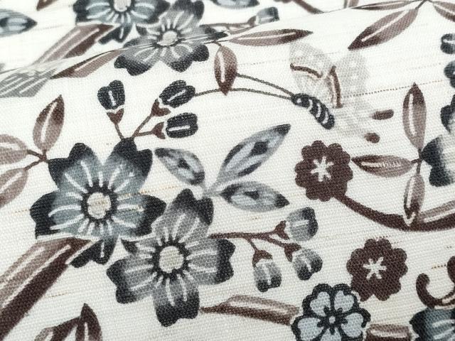 平和屋着物＊夏物　全通　九寸名古屋帯　型染め　舞蝶花文　麻　逸品　CABJ4701fb