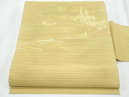 平和屋着物＊夏物　八寸名古屋帯　絽綴れ　風景文　淡黄色　正絹　逸品　CABJ4706fb