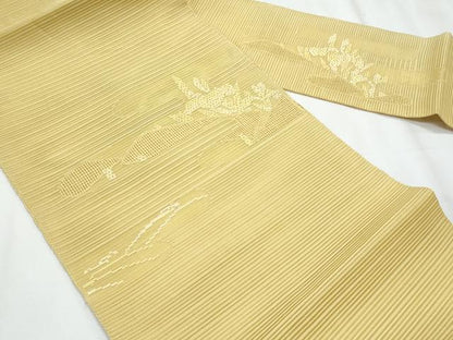 平和屋着物＊夏物　八寸名古屋帯　絽綴れ　風景文　淡黄色　正絹　逸品　CABJ4706fb