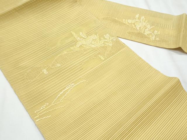 平和屋着物＊夏物　八寸名古屋帯　絽綴れ　風景文　淡黄色　正絹　逸品　CABJ4706fb