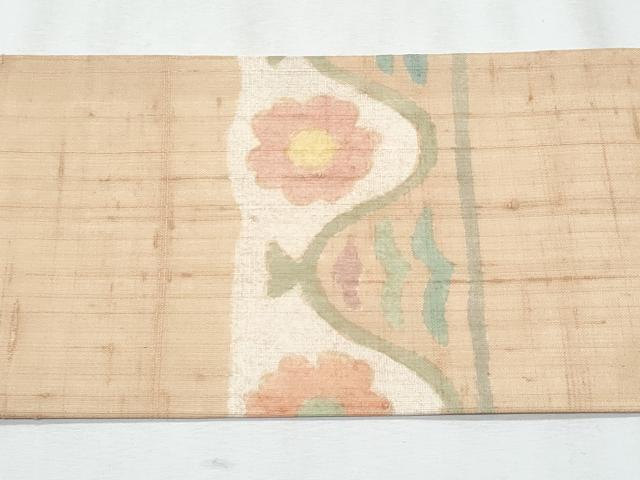 平和屋着物＊夏物　九寸名古屋帯　作家物　ろうけつ染め　紬地　舞花文　正絹　逸品　CABJ4707fb