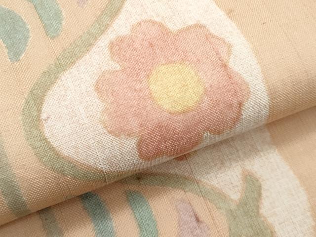 平和屋着物＊夏物　九寸名古屋帯　作家物　ろうけつ染め　紬地　舞花文　正絹　逸品　CABJ4707fb