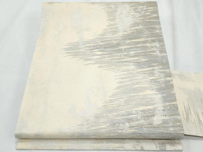 平和屋着物＊夏物　九寸名古屋帯　霞文　銀糸　正絹　逸品　CABJ4709fb