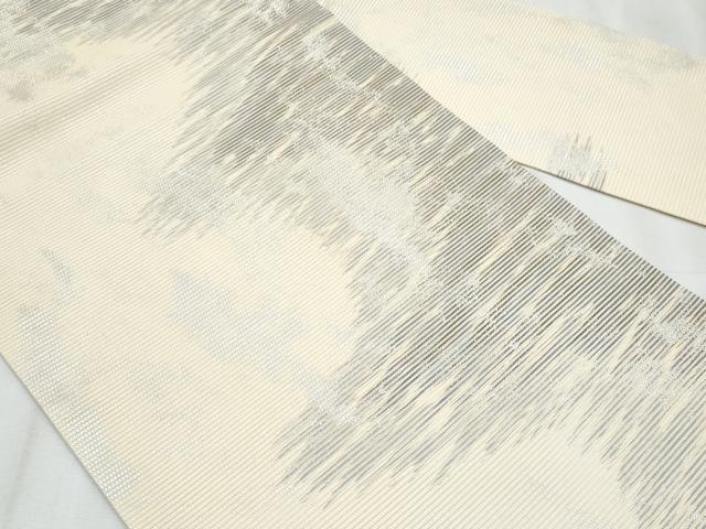 平和屋着物＊夏物　九寸名古屋帯　霞文　銀糸　正絹　逸品　CABJ4709fb