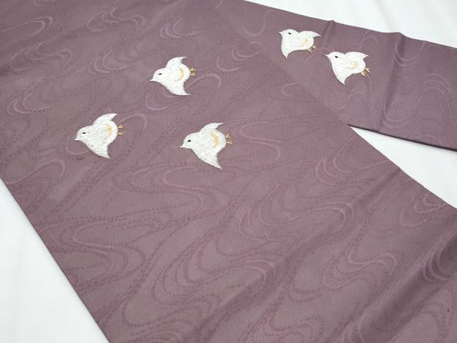 平和屋着物＊夏物　九寸名古屋帯　総刺繍　千鳥流水文　金銀糸　正絹　逸品　CABJ4711fb