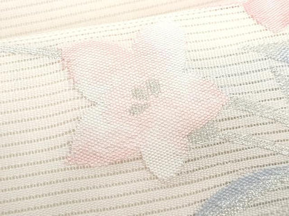平和屋着物＊夏物　九寸名古屋帯　桔梗　銀糸　正絹　逸品　CABJ4712fb