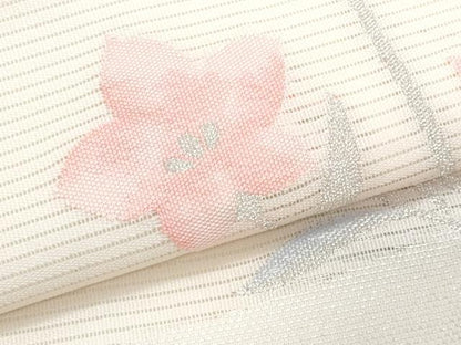 平和屋着物＊夏物　九寸名古屋帯　桔梗　銀糸　正絹　逸品　CABJ4712fb