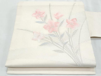 平和屋着物＊夏物　九寸名古屋帯　桔梗　銀糸　正絹　逸品　CABJ4712fb